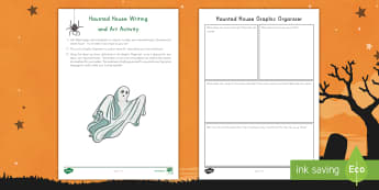 Haunted House Writing and Art Activity - Halloween, Writing, Art, Oil pastels, Graphic Organizers, descriptive writing, 