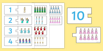 Princess Themed Counting Matching Puzzle - princess, counting, count, match, matching, puzzle, activity