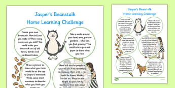 EYFS Home Learning Challenge Sheet Reception FS2 to Support Teaching on Jasper's Beanstalk - EYFS planning, Early years activities, homework activities, growing