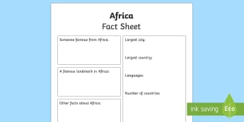 Africa Factsheet Writing Template - africa, africa fact sheet, africa fact file, africa worksheet, facts about africa, africa information hunt, geography