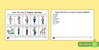 People Who Help Us Anagram Challenge Activity Sheet, worksheet