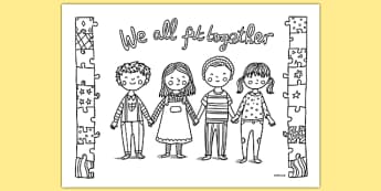 We All Fit Together Mindfulness Colouring Sheet -adult colouring, returning, pshe, academic year, ks1, ks2, art, colour, in the lines, equality, acceptance, unity, inclusion