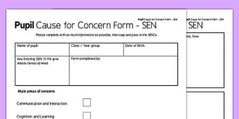 Pupil Cause For Concern Form - pupil, cause for concern, concern, form