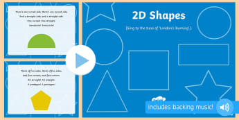 2D Shapes Song PowerPoint - shape, measure, pattern, EYFS, 2D, circle, semicircle, triangle, square, rectangle, pentagon, hexago