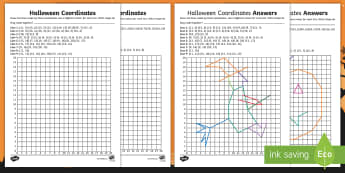 KS2 Halloween Coordinates Activity Pack - Pumpkin, Witch, Cobweb, Bat, Spider