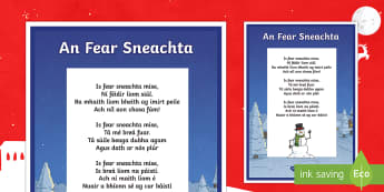 An Fear Sneachta, Dán Display Poster Gaeilge  - Irish, Gaeilge, Poem, Dán, Fear sneachta, snowman, winter, geimhreadh,Irish