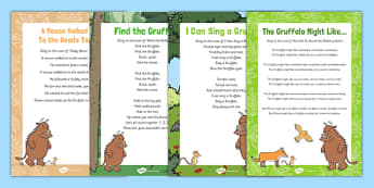 Songs and Rhymes Resource Pack to Support Teaching on The Gruffalo -Julia Donalson, Axel Scheffler, The Gruffalo, The Gruffalo's Child, songs, rhymes