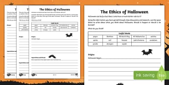 The Ethics of Halloween Differentiated Activity Sheets, worksheet