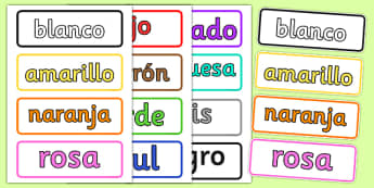 Spanish Colour Vocabulary Cards - visual, aids, Spain, colouring