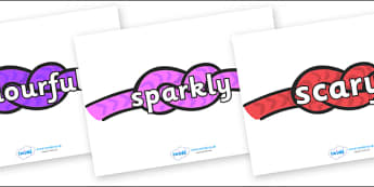 Wow Words on Rope (Multicolour) - Wow words, adjectives, VCOP, describing, Wow, display, poster, wow display, tasty, scary, ugly, beautiful, colourful sharp, bouncy