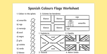 Spanish Colouring Flags Worksheet - worksheets, flag, colour