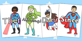 Sentence Starters on Superheroes - Sentence starter, writing sentences, vocabulary, writing aid, how to start a sentence, the, next, there