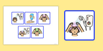 5 Step Sequencing Cards Washing Hair - sequencing, cards, hair