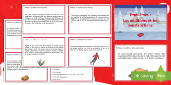Cartes de défis sur Noël : Les additions et les soustractions - mathématiques, calculs, cadeaux, différence, cycle 2, cycle 3,French