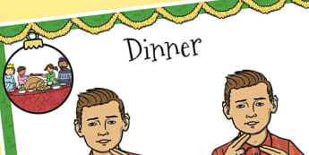 A4 British Sign Language Sign for Dinner Left Handed - dinner
