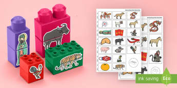 Chinese New Year Matching Connecting Bricks Game - EYFS Connecting Bricks Resources, duplo, lego, chinese new year, year of the rooster, chinese new ye