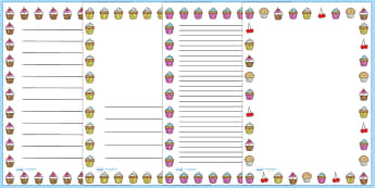 Cupcake Page Border - page border, writing borders, A4, border, cupcake, cake, baking, food, independent writing