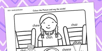 ch Sound Word Production Colouring Scene - ch sound, ch, colour