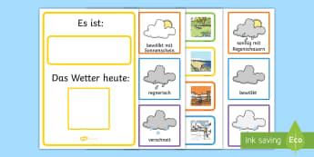Weather and Seasons Day Calendar German - german, season, weather, calendar, spring, summer, autumn, winter, rainy, sunny, cloudy, calendar, wetter