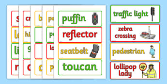 Walk to School Month Word Cards- Road, Safety, Word, Cards, Safe, Words