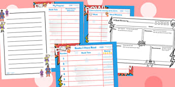 Superheroes Themed Reading Record Pack - superhero, reading record, superhero themed reading record, reading record pack, record of reading, reading diary