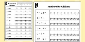 Addition up to 12 Number Line Worksheets - addition, Number Line 