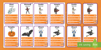 Halloween Character Card Game English/Portuguese - halloween, top trump, cards, halloween activities, halloween games, playing cards, games, activities