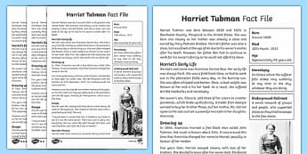 Harriet Tubman Differentiated Fact File - Harriet Tubman Worksheets