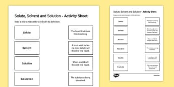 Solute, Solvent and Solution Match and Draw