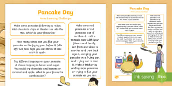 EYFS Pancake Day Home Learning Challenges Nursery FS1 - EYFS, Pancake Day,February, 28th, Shrove Tuesday, pancake, food, homework, parents, carers, home lin