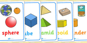 3D Shape Posters with Everyday Examples - In the environment, Shape poster, Shape flashcards, Shape recognition, Shapes in the environment, numeracy,geometry,shapes,3d,posters,displays