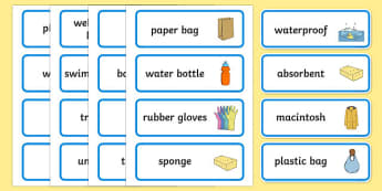 Waterproof or Not Word Cards - Waterproof, word card, card, flashcards, non-waterproof, not waterproof, science, materials, investigation, properties, activity, game 