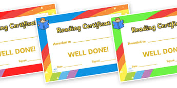 Reading Award Certificate - Reading award, Literacy award, good reading, reward, award, certificate, medal, rewards, school reward