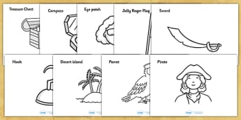 Pirates Colouring Sheets - Pirate, Pirates, Topic, colouring, colouring activity, pirate, pirates, treasure, ship, jolly roger, ship, island, ocean