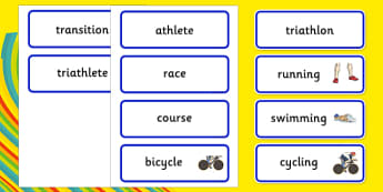 Rio 2016 Olympics Triathlon Word Cards - Triathlon, Olympics, Olympic Games, sports, Olympic, London, 2012, word card, flashcards, cards, activity, Olympic torch, events, flag, countries, medal, Olympic Rings, mascots, flame, compete