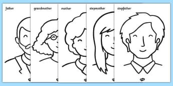 My Family Colouring Sheets - Colouring, fine motor skills, ourselves display, mum, dad, brother sister, grandpa, grandma, uncle, aunt,  KS1, ourselves, all about me, my body, senses, emotions, family, body, growth, granpa