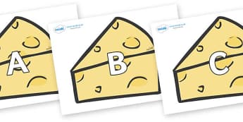 A-Z Alphabet on Cheese - A-Z, A4, display, Alphabet frieze, Display letters, Letter posters, A-Z letters, Alphabet flashcards