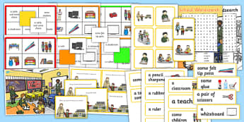 School Vocabulary and Comprehension Pack with Noun Determiners