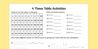 4 Times Table Activity Sheet - times table, times tables, times table worksheet, 4 times table, counting in 4s, 4 times table questions, multiplying by four, times 4, ks2