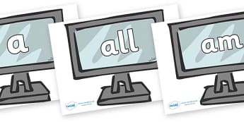 Foundation Stage 2 Keywords on Monitors - FS2, CLL, keywords, Communication language and literacy,  Display, Key words, high frequency words, foundation stage literacy, DfES Letters and Sounds, Letters and Sounds, spelling