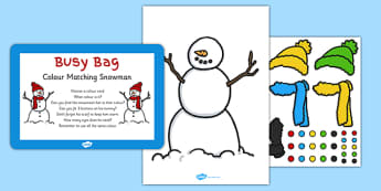 Colour Matching Snowman Busy Bag Prompt Card and Resource Pack - colour, matching, snowman, busy bag, pack