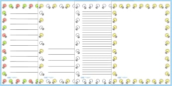 Light Bulbs Page Borders - Electric, safety, safe, page border, border, writing template, writing aid, writing aid, power, circuit, electricity, battery