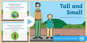 Tall and Small  Song PowerPoint - singing, song time, height, big, measurement, size, shape, space and measure