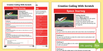 Space Journey Scratch Activity Sheet - worksheet, computing, programming, coding, algorithms, instructions, commands, Scratch
