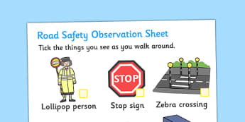 Road Safety Observation Sheets - road safety, observation, sheets, road, safety
