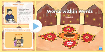KS1 Divali Words within Words PowerPoint Game - Divali, celebration, Hindu, Hinduism, English starter