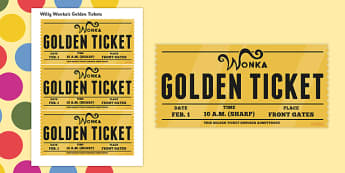 Role Play Golden Tickets to Support Teaching on Willy Wonka's Chocolate Factory - role play golden tickets, willy wonka, story book, chocolate factory role play, golden tickets
