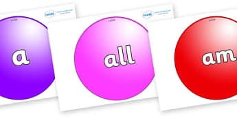 Foundation Stage 2 Keywords on Spheres - FS2, CLL, keywords, Communication language and literacy,  Display, Key words, high frequency words, foundation stage literacy, DfES Letters and Sounds, Letters and Sounds, spelling