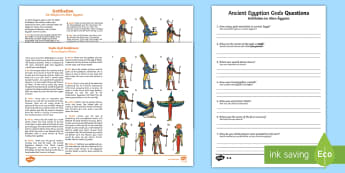 Ancient Egyptian Gods Differentiated Reading Comprehension Activity Sheets English/German - osiris, worksheet, belief, ra, religion, history, reading, EAL, German, translation