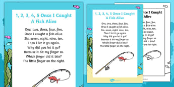 1, 2, 3, 4, 5, Once I Caught a Fish Alive Nursery Rhyme Poster - rhyme, 12345 once i caught a fish alive